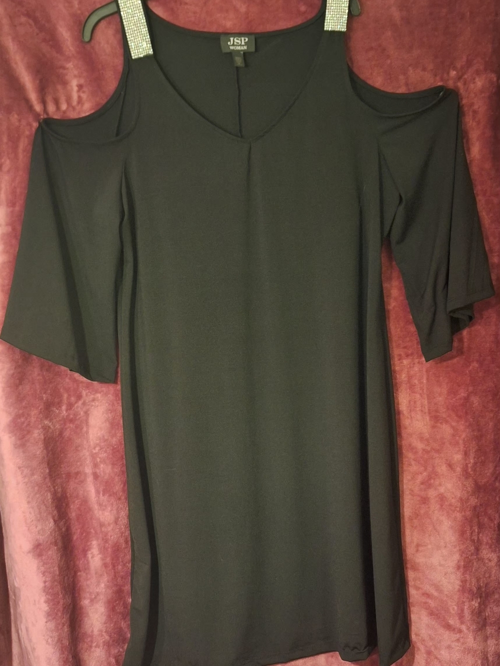 JSP Woman Black Cold-Shoulder V-Neck Dress
